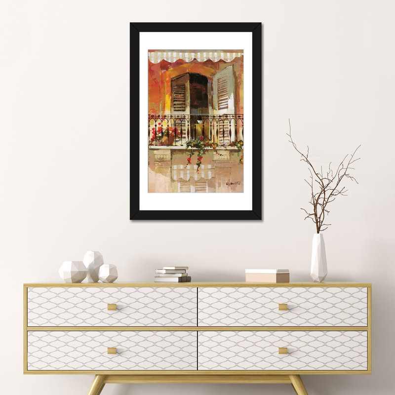« balcon i », reproduction sur toile, H 24 po x l 16 po x P 1 po, Papier d'art encadré noir, Blanc