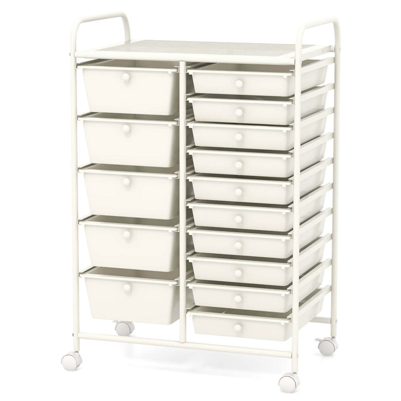 Rebrilliant 15 Drawer Rolling Organizer Cart Utility Storage Tools Scrapbook Paper Multi-use, White