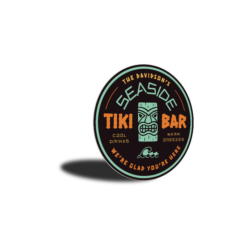 Plaque en aluminium Seaside Tiki Bar, H 12 po x l 12 po x P 0,04 po