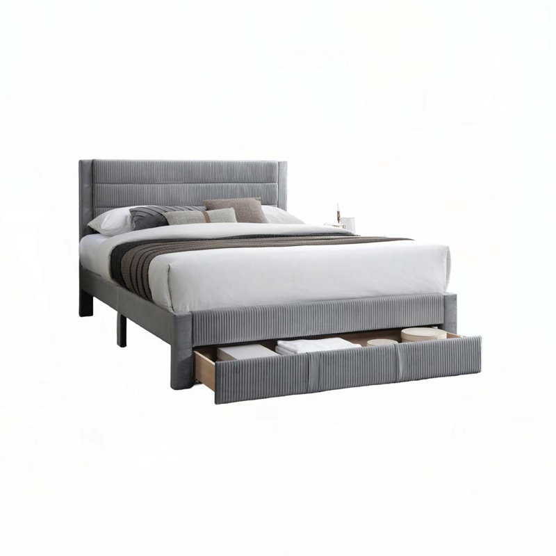 Lit rembourré avec rangement Corduroy, Gris