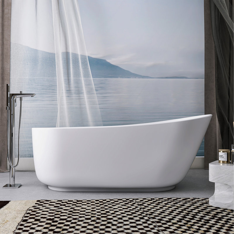 67-Inch Solid Surface Soaking Bathtub With Overflow For Bathroom