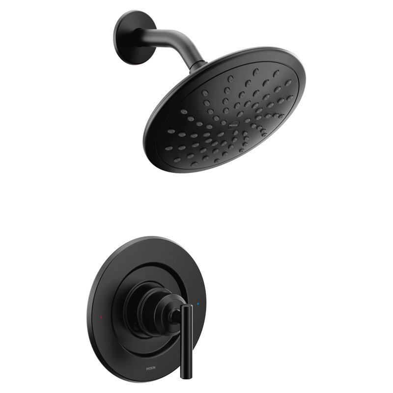Garniture de douche Moi Gibson Posi-Temp avec douche à effet de pluie éco-performante de 8 pouces, valve requise, Noir mat