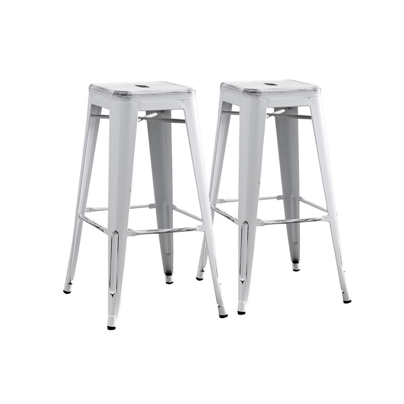 Tabourets de bar en métal Industrial Retro sans dossier, siège de 30 po de hauteur, blanc, confortable, facile à nettoyer