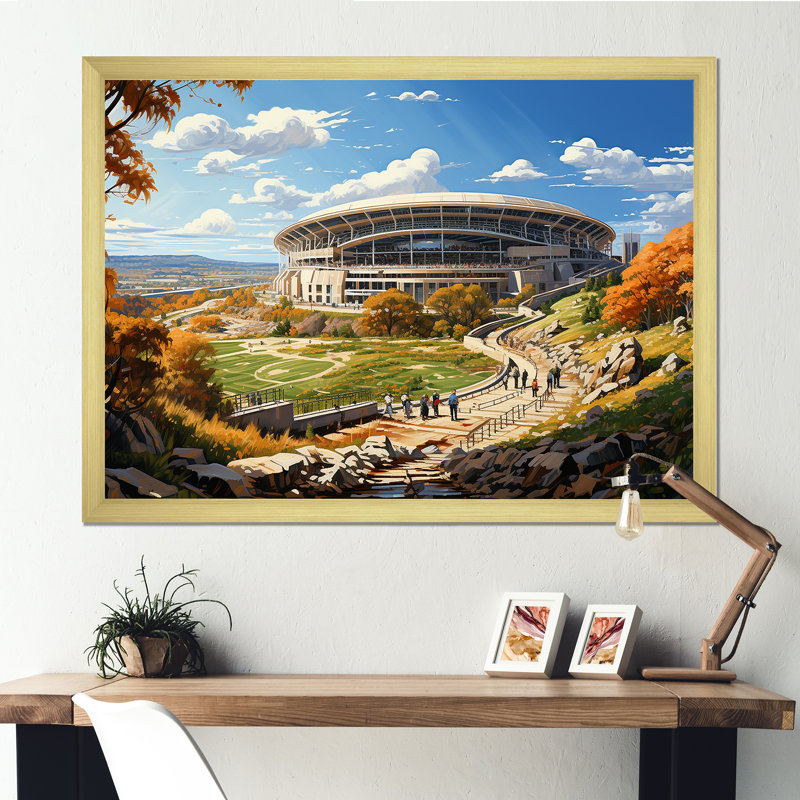 «Stadium In Spotlight Pastoral Patchwork II», reproduction sur toile, Cadre doré simple, H 30 po x l 40 po x P 1,5 po