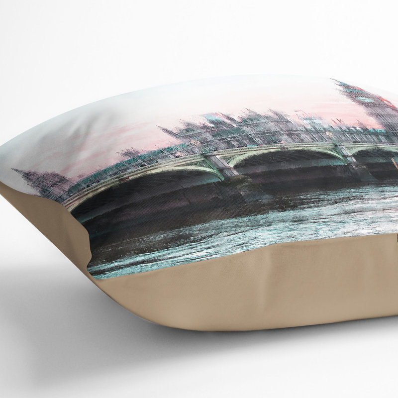 Houses of Parliament and Big Ben Painting Cushion with Filling, 55cm H x 55cm W x 20cm D, Stone
