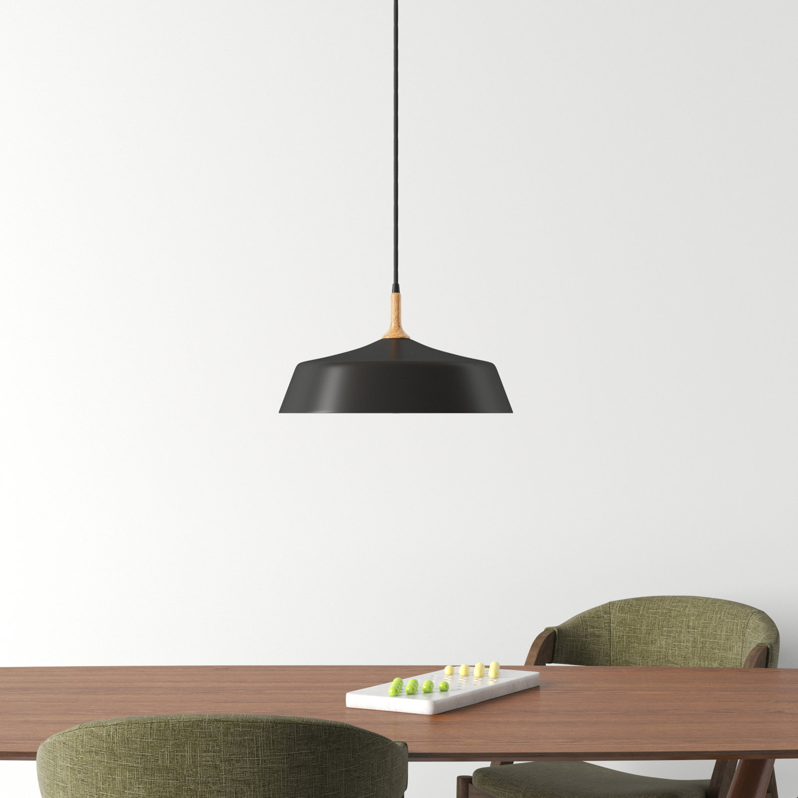 Edmar Single Light Metal Dimmable Pendant, Black/Wood