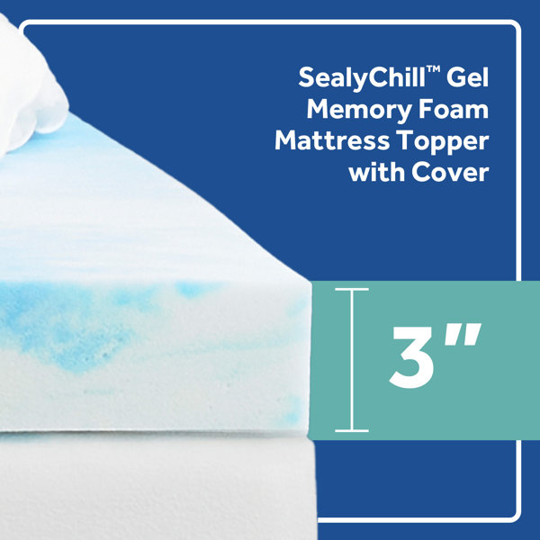 Sealy 3 SealyChill Gel Memory Foam Queen Size Mattress Topper with Cover