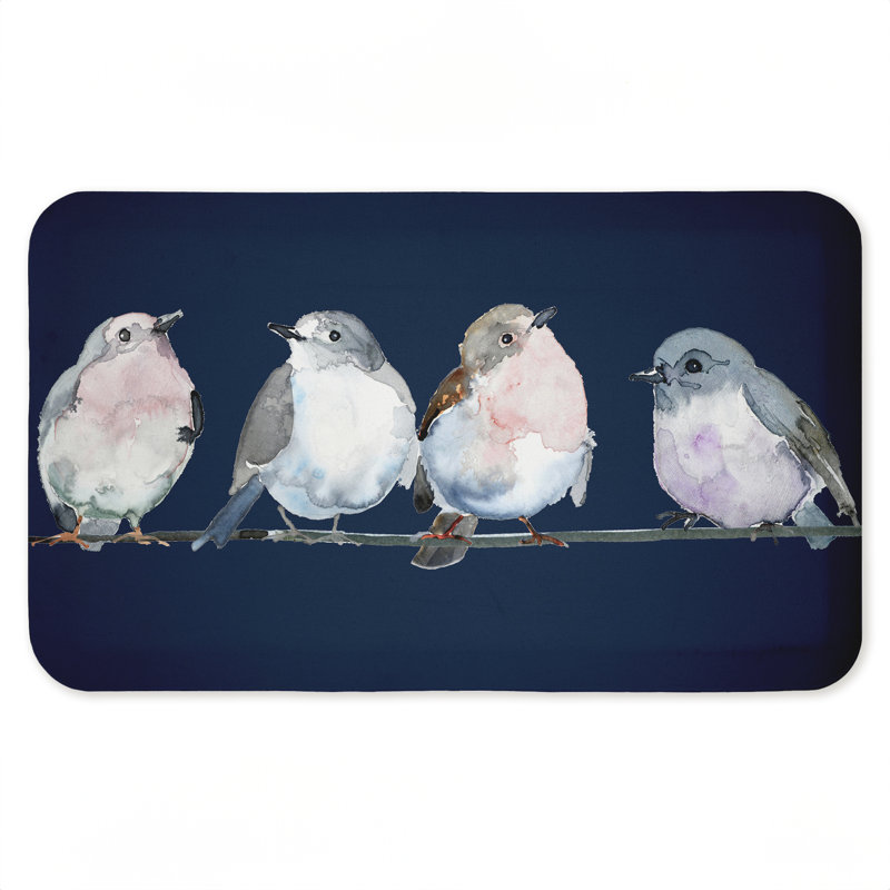 Tapis de sol anti-fatigue Perché Foursome of Birds, par Lorenzo Collective, 30 po x 18 po, Foursome d'oiseaux perché