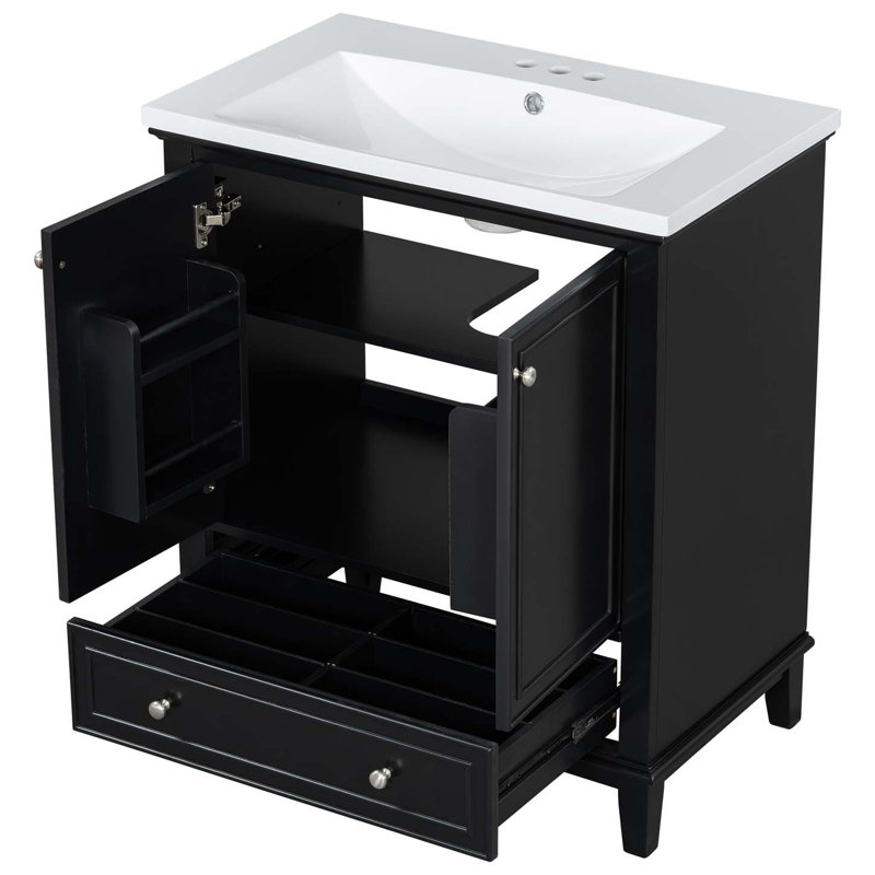 Meuble-lavabo moderne avec lavabo, armoire de salle de bain avec portes et tiroir Modern, Noir, noir, noir, noir