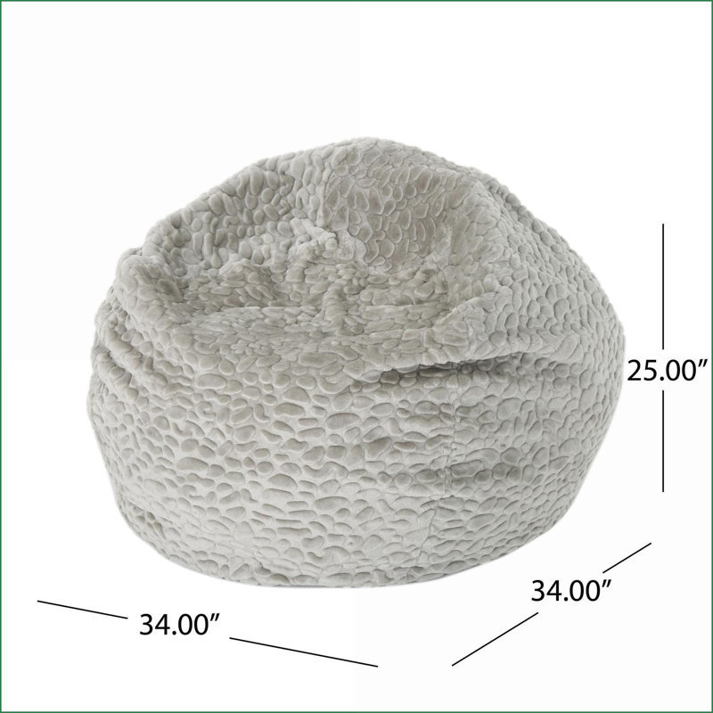 Fauteuil à billes Yasmin en fausse fourrure pour adulte | Rond | Motif de galets gris