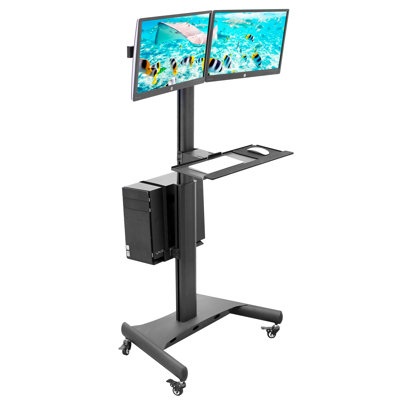 Rolling Computer Cart with Tray Monitor Mount and CPU Holder