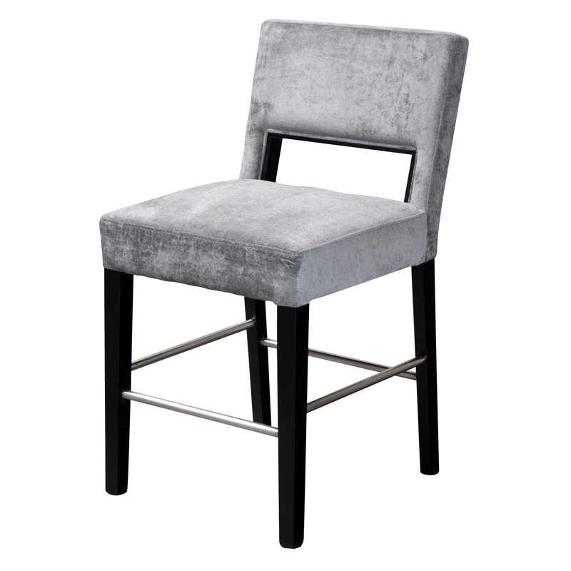 Upholstered Counter Stool with Solid Wood Frame, Treviso Steel