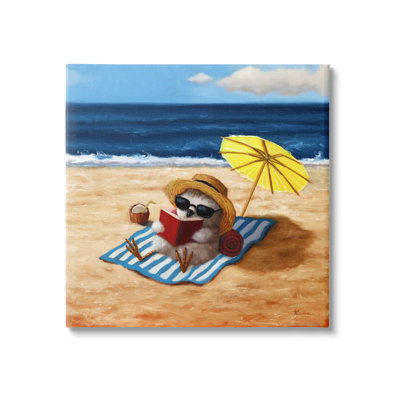 Oiseau, soleil, lecture, plage, art mural par Lucia Heffernan