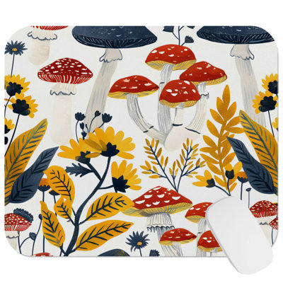 Botanical Wild Mushrooms XI Cottage & Cottagecore Gaming Cute Office Laptop Desk Pad Gift Mat Square Rectangle Non-Slip Mousepad