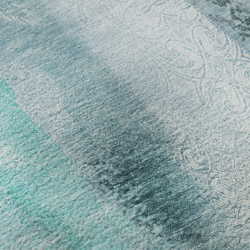 Teal Rectangular Washable Non-Slip Synthetic Rug 46" x 30"