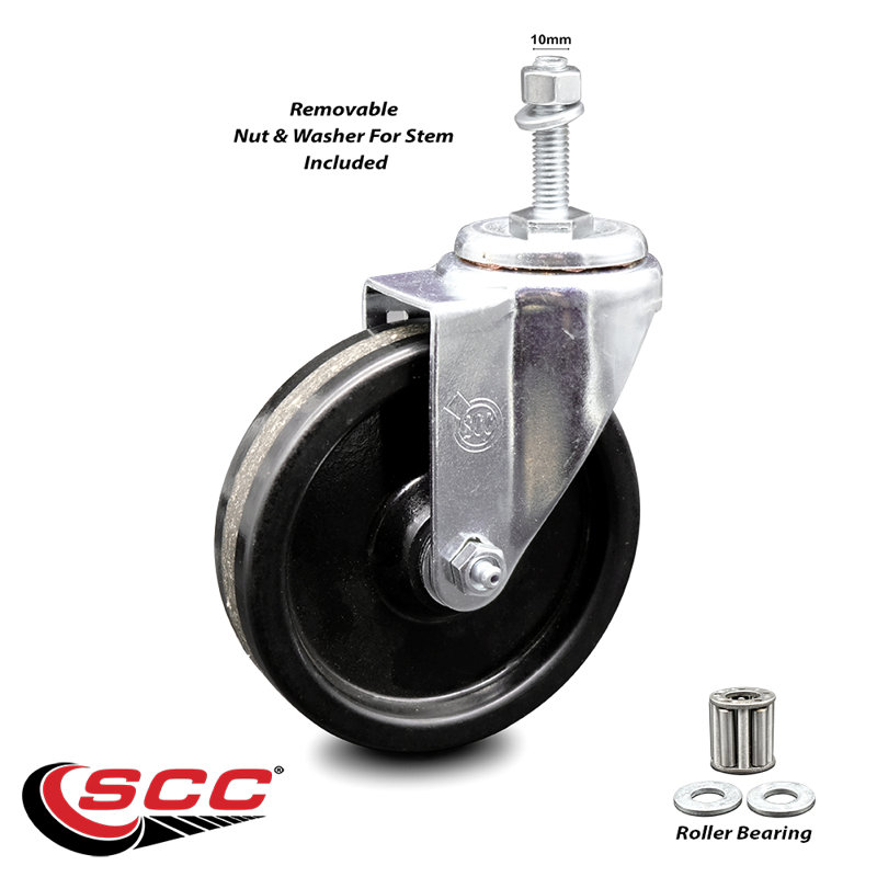 Temp Phenolic Swivel 12mm Threaded Stem Caster Set with Brake