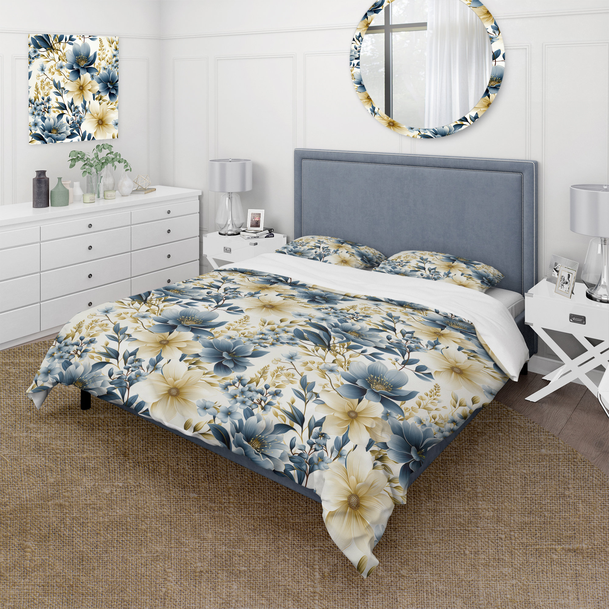 Design Art Sandy Beige Coastal Blue III Duvet Cover Set | Wayfair
