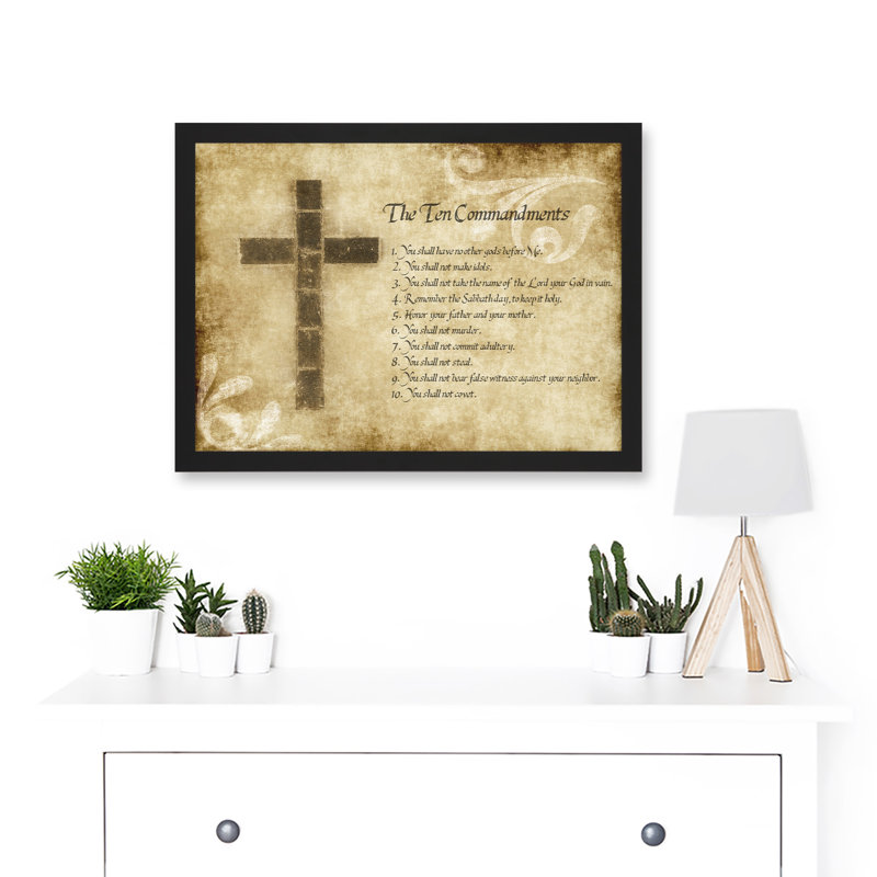 Ten 10 Commandments Cross Christian Religious Quote Typography - Single Picture Frame Art Prints