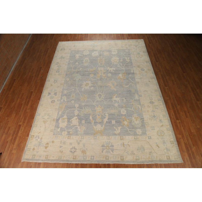 Vegetable Dye Blue Oushak Turkish Large Rug 10x14