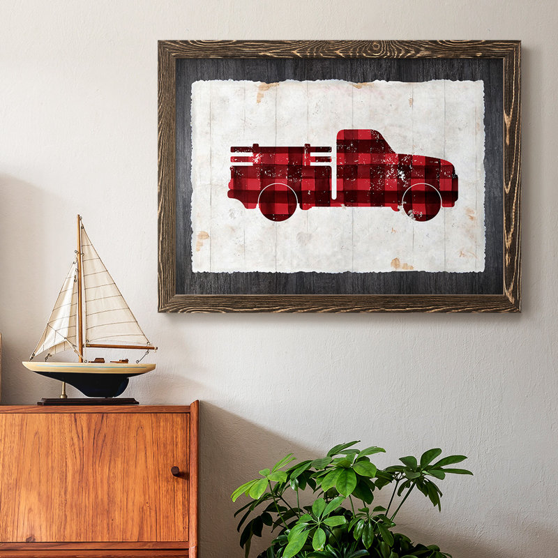 Camion à carreaux - Toile tendue avec châssis rustique, Noyer, H 28 po x l 42 po x P 1,5 po