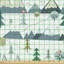 Elvin Snowy Landscape of Trees and Mountains with Birds Fabric
