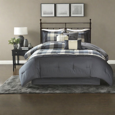Rustic 7-piece Bedding Set, Polyester Herringbone Fabric, Farmhouse Style For Cozy Bedrooms