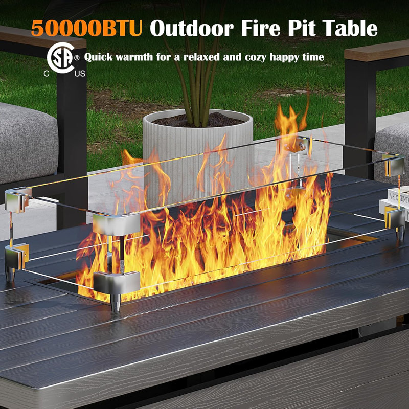 51" H X 21" W Metal Propane Outdoor Fire Pit Table, Crystals, Gray