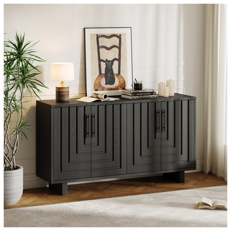 Buffet moderne avec 4 portes et console de rangement moderne de 59 po pour la salle à manger et le salon, Noir