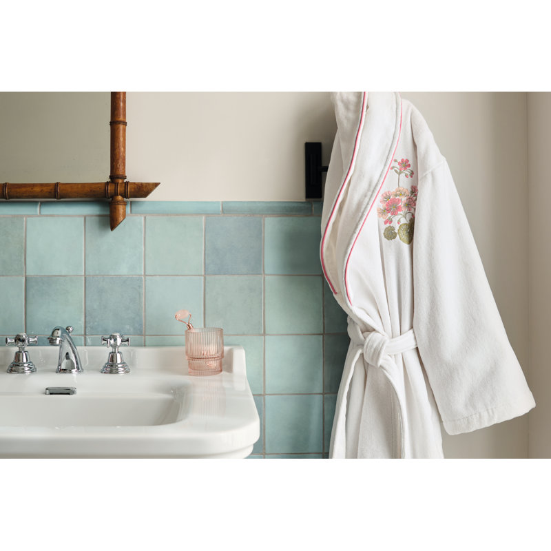 Flânerie Bathrobe size Small, X Large, White, Floral embroidery detail on one side of chest.