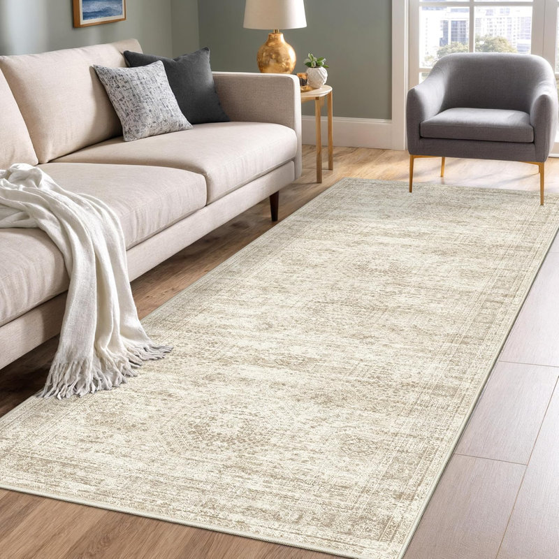 Tapis lavable rétro antidérapant (beige), Tapis de couloir : 3 pi x 10 pi
