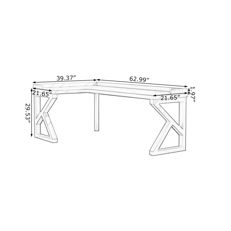 Walnut L-Shaped Solid Wood  desk, Left Hand Return, 29.53" H x 62.99" W x 39.37" D