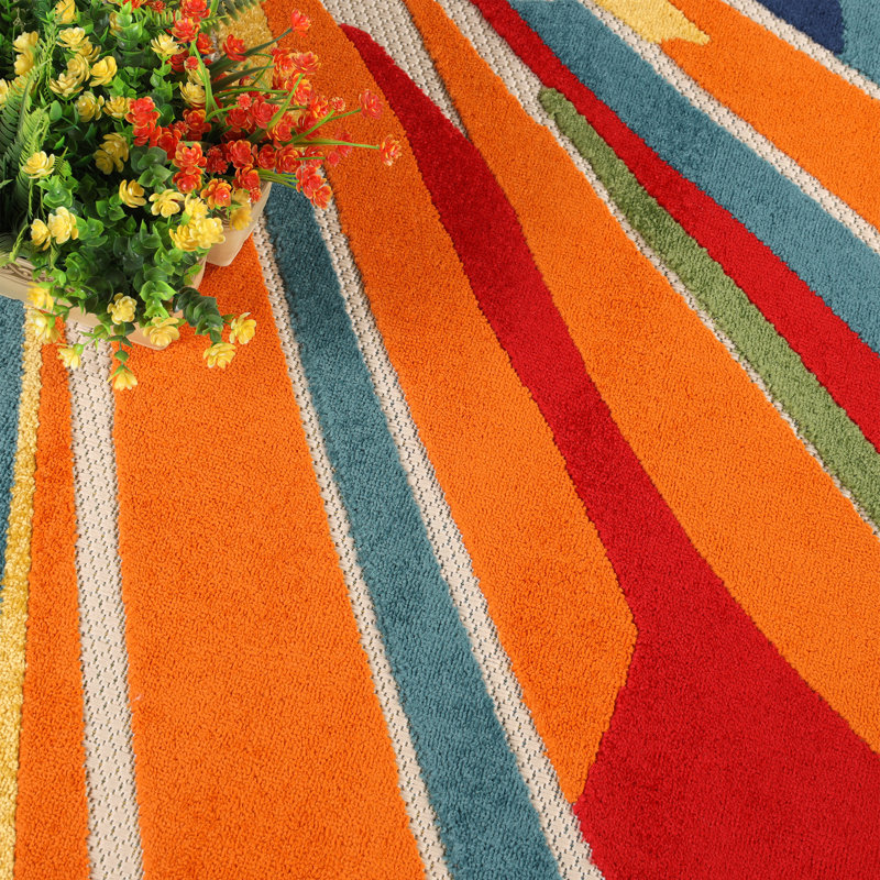 Modern Geometric Abstract Indoor Outdoor Runner or Area Rug, Rectangle 6' x 8'10"