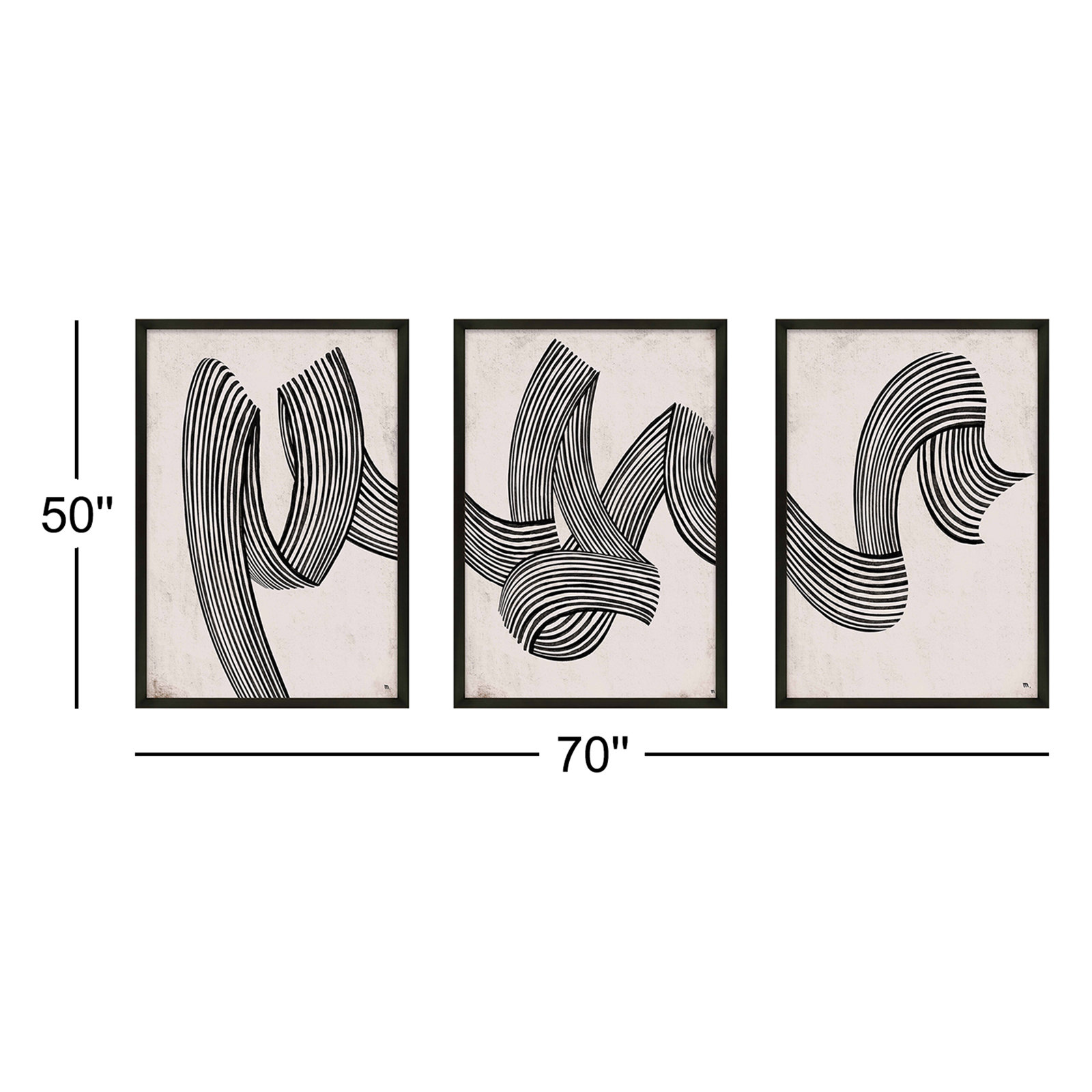 Menton "Linework" 3-Piece Print Set, 50" H x 70" W, Black