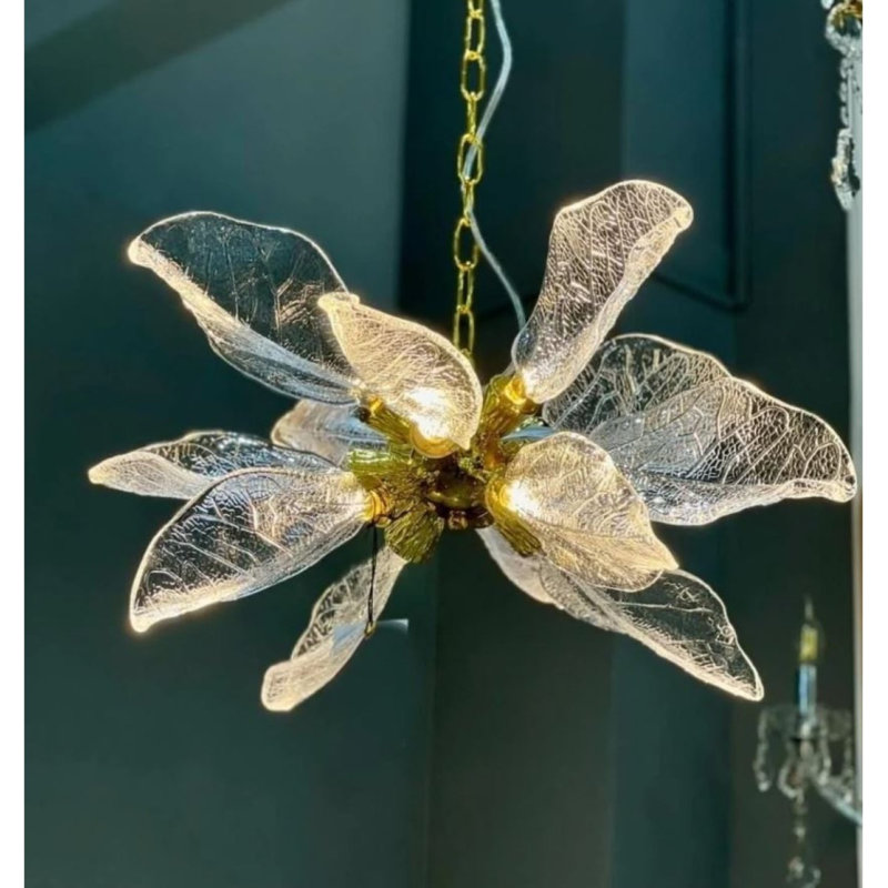 Lustre fantaisie 4 lumières Murana, Transparent, H 24 po x l 24 po x P 24 po, Laiton brossé