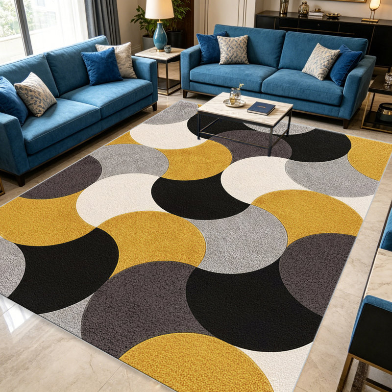 Gold Geometric Circles carpet-easy to clean, machine-washable, soft and comfortable; suitable for door mats, kitchens, living rooms, bedrooms, corridors, and laundry areas. Easy to clean, durable carpet for home decoration.