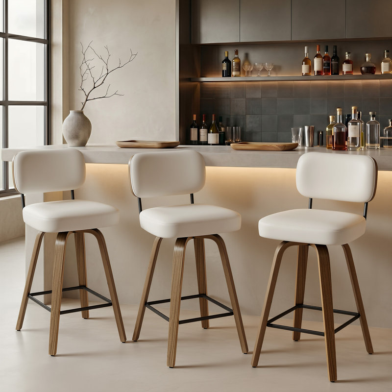 Tabouret de bar et de comptoir pivotant Loranza, Blanc, Tabouret de comptoir (siège d'une hauteur de 26 p, Brun