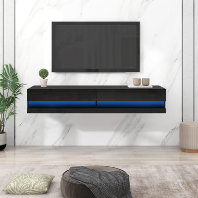 Kuno 60""W Floating TV Stand Wall Mounted with LED Lights, TV Cabinet, Modern High Gloss Media Console -  Wrought Studioâ¢, 08A553A280DC4FDCA43783E5F6B1F6F7