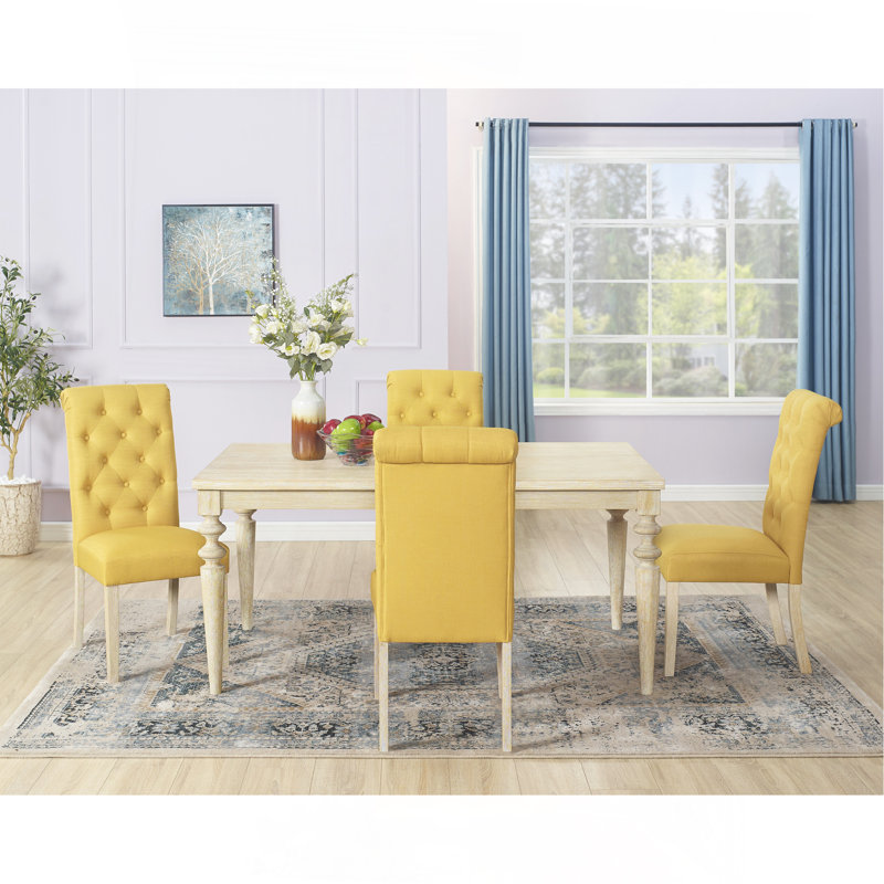 Ensemble de salle à manger 5 pièces à pieds tournés avec 4 chaises capitonnées Amonia, Yellow, 5 pièces: table, 4 chaises