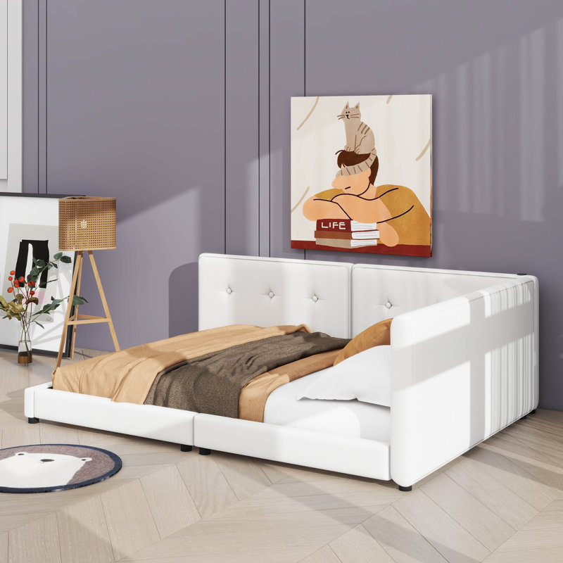 Lit plateforme tapissier avec ports USB intégrés, 46 cm H x 30 cm L