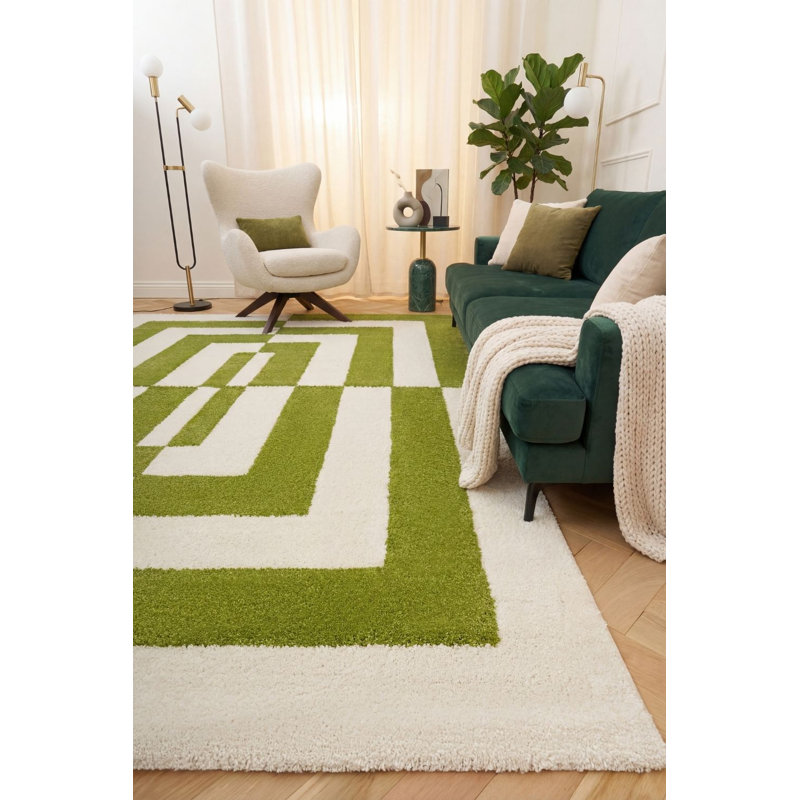 Joli Geometric Area Rug Soft Dense Pile for Living Rooms and Bedrooms, Rectangle 80 x 150 cm, Green/White