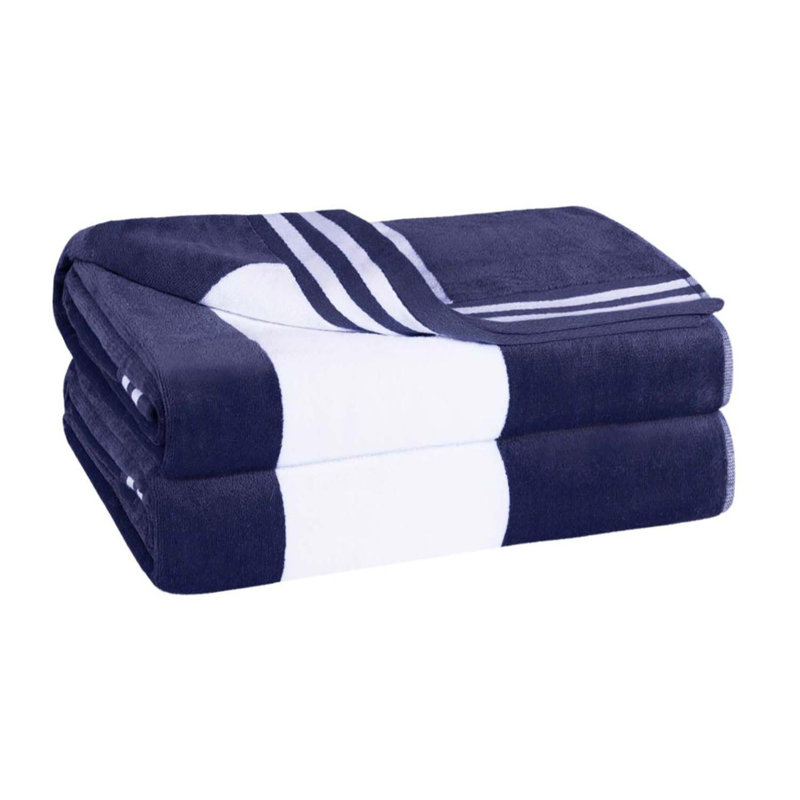 Calheta Cotton Oversized Cabana Stripe Beach Towels, Blue, 2