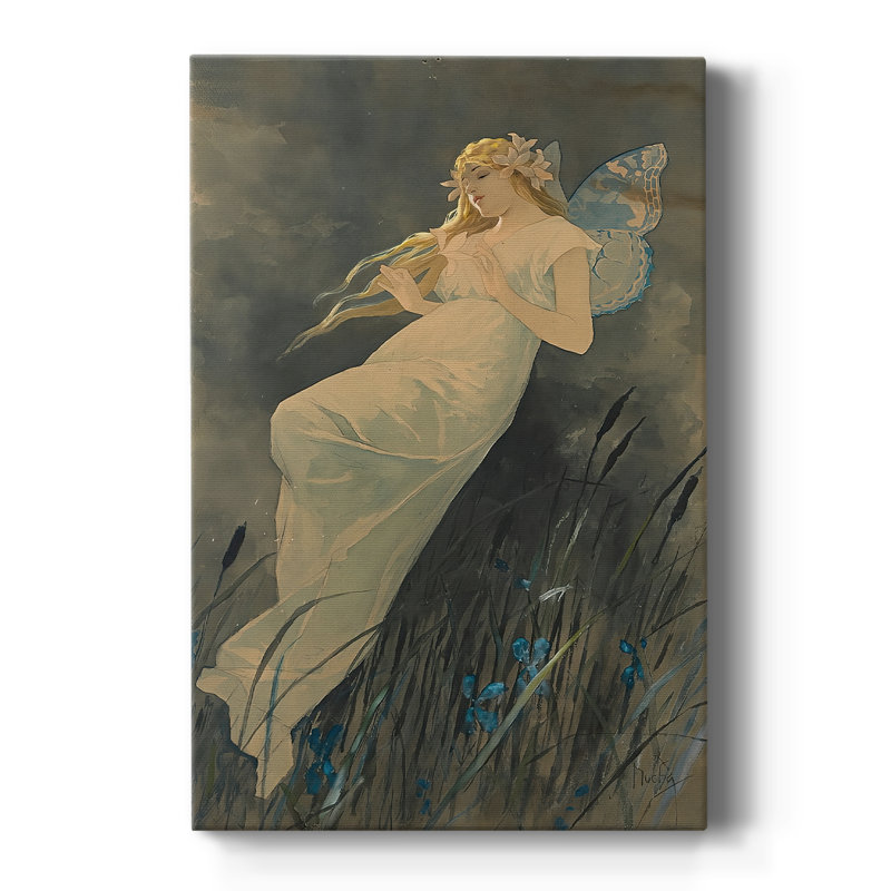 Elf avec fleurs d'iris - Toile tendue avec châssis par Alphonse Mucha, 32 x 48