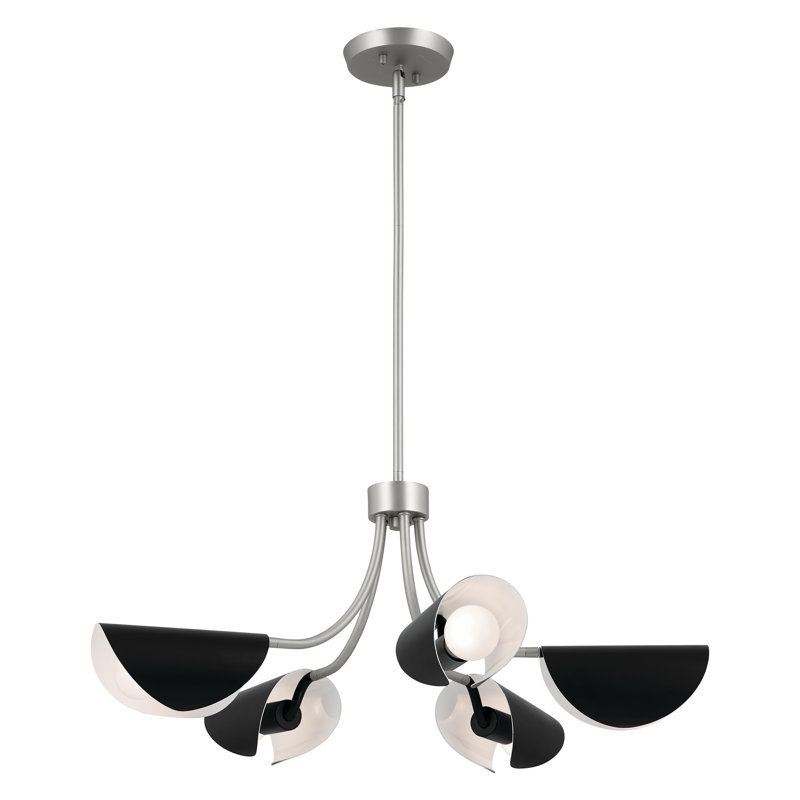 Lustre classique à 5 lumières , Noir, Nickel satiné