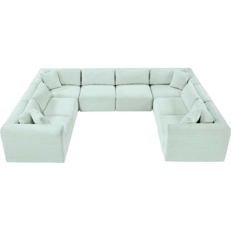 Canapé modulaire Carmean, 4 sans accoudoirs, 4 en coin, Velours côtelé texturé velours menthe