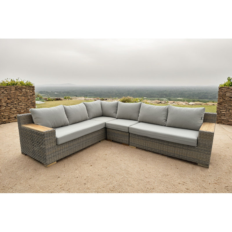 Ensemble modulaire d'extérieur en osier brun avec coussins 4 pièces Naples, Cendré