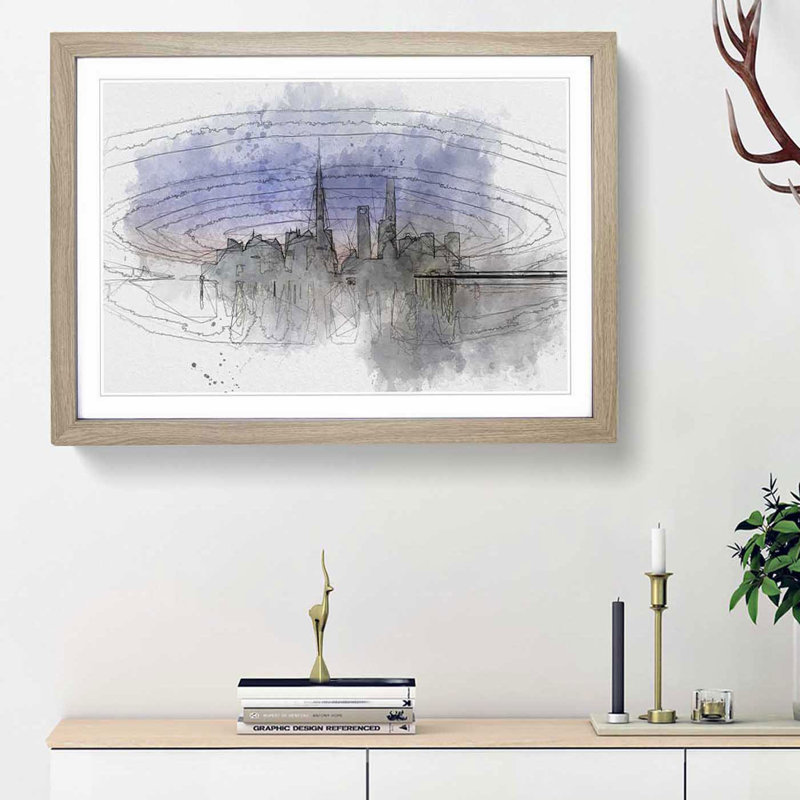 Evening Reflections of Shanghai in Abstract - Picture Frame Graphic Art Print, 36cm H x 48cm W x 2cm D, Oak Framed