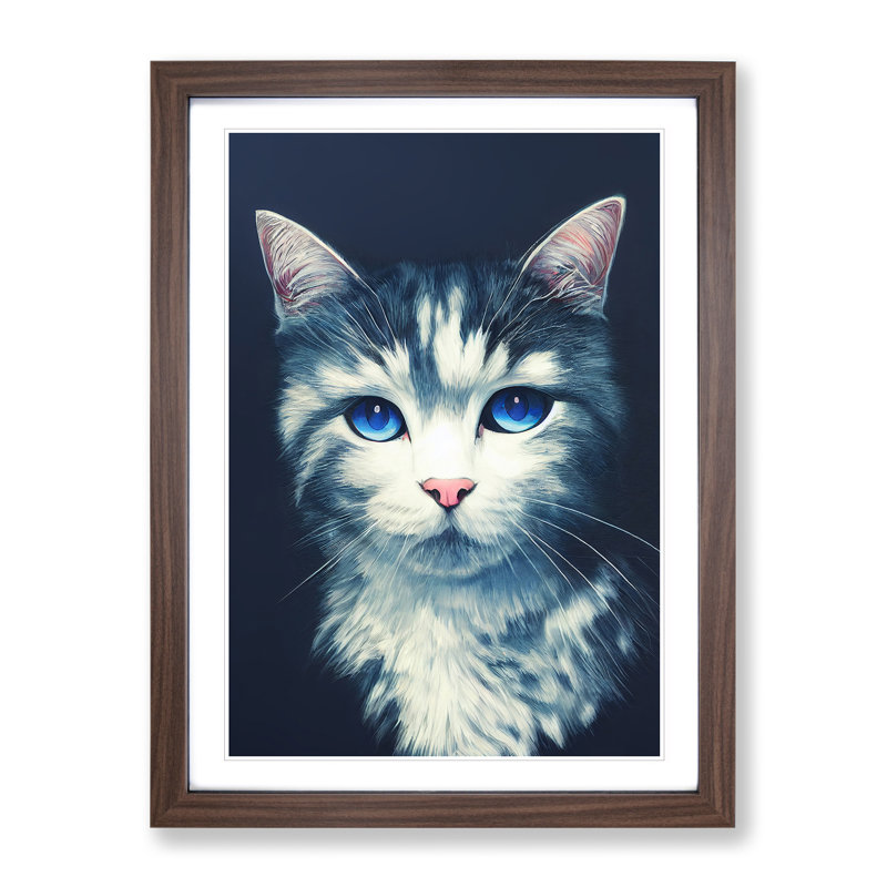 Adorable Cat - Single Picture Frame Print, 64cm H x 46cm W x 2cm D, Walnut Framed