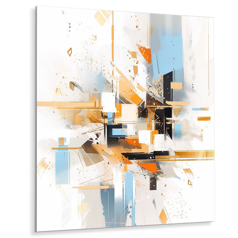 Abstractions symétriques oranges - Cubisme, impressions sur métal, H 20 po x l 12 po x P 1 po