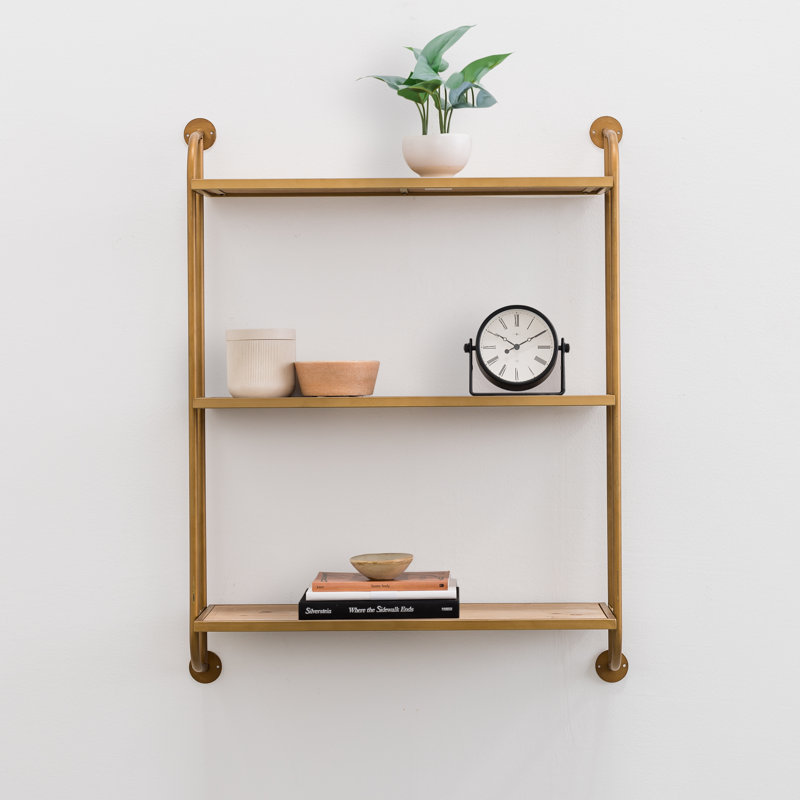 Emery Wood & Metal 3 Tier Wall Shelf, 34" H x 26" W x 8" D, White