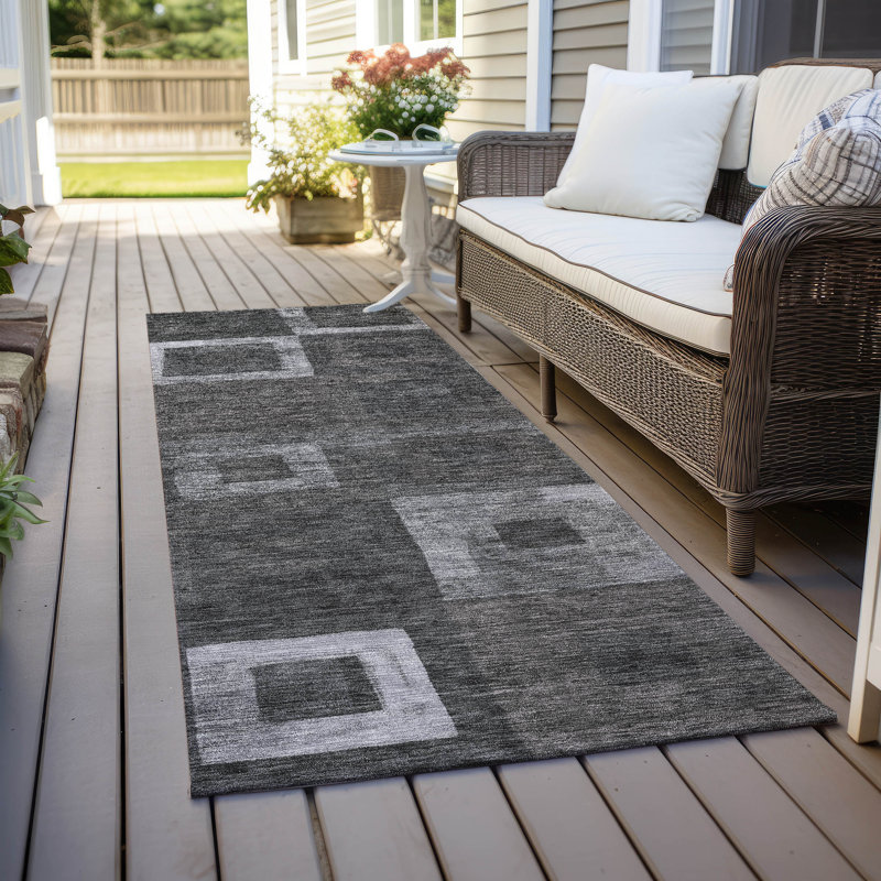 Machine Washable Indoor/Outdoor Cicel ACN1142 Black Rug, Runner 2'3" x 7'6"